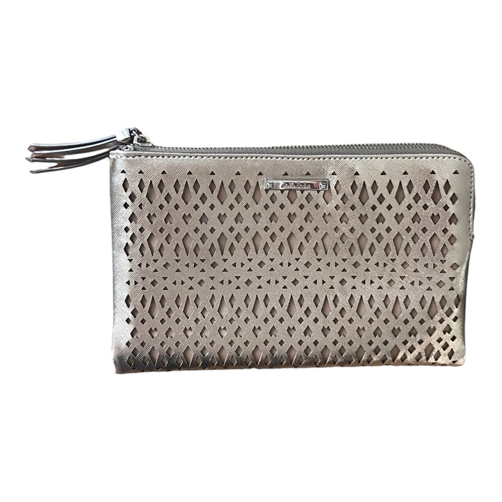 Stella & Dot Double Sided Silver Clutch Purse Cut Out Design
